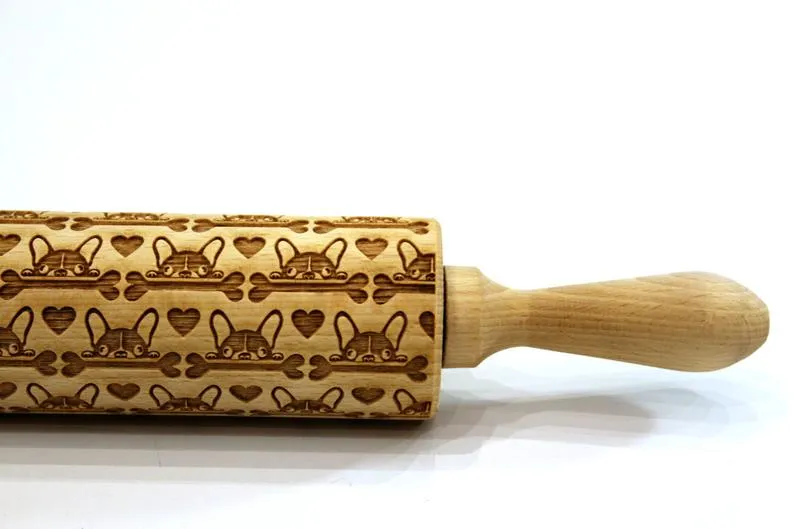 Embossing Engraved Rolling Pin FRENCH Bulldog BOSTON Terrier, Clay Stamp