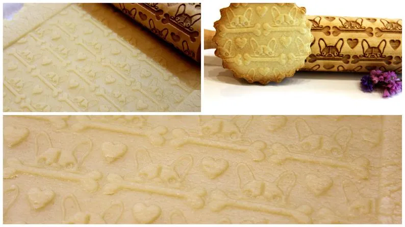 Embossing Engraved Rolling Pin FRENCH Bulldog BOSTON Terrier, Clay Stamp