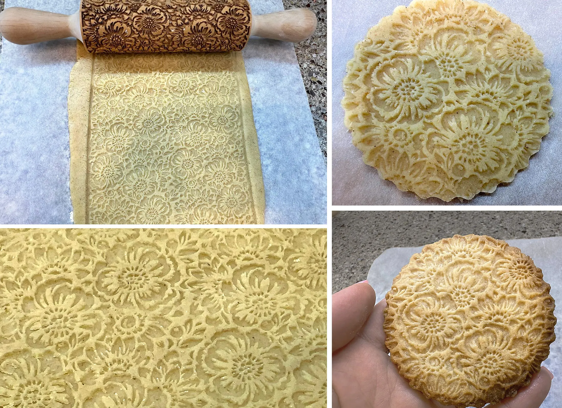 Embossing Rolling Pin Camelia Blooming, Texturing Tool for Cookies, Pottery or Ceramics, Clay Stamp, Hand Roller, Christmas Gift for Mom