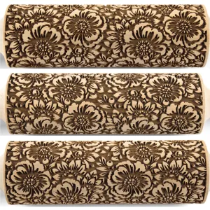 Embossing Rolling Pin Camelia Blooming, Texturing Tool for Cookies, Pottery or Ceramics, Clay Stamp, Hand Roller, Christmas Gift for Mom