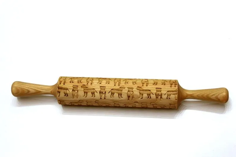 Embossing Rolling Pin DOG, AMERICAN BULLDOG, Textured Cookie, Clay Stamp, Pottery Roller, Christmas Gift,
