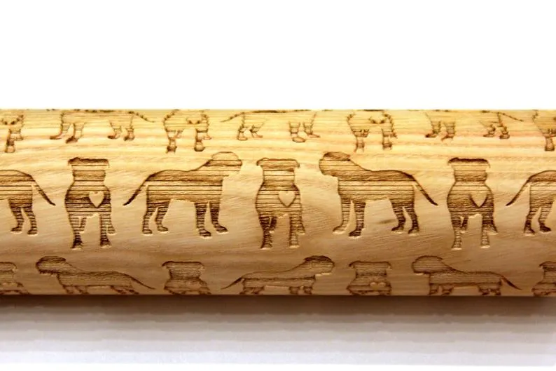 Embossing Rolling Pin DOG, AMERICAN BULLDOG, Textured Cookie, Clay Stamp, Pottery Roller, Christmas Gift,