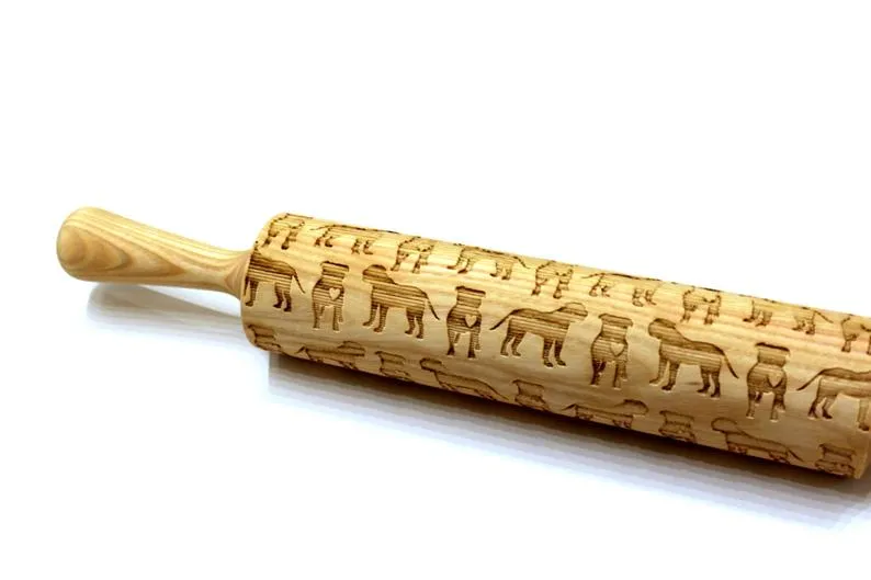 Embossing Rolling Pin DOG, AMERICAN BULLDOG, Textured Cookie, Clay Stamp, Pottery Roller, Christmas Gift,