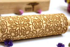 Embossing Rolling Pin FLOWERS LACE Pattern, Clay Stamp,Christmas Gift