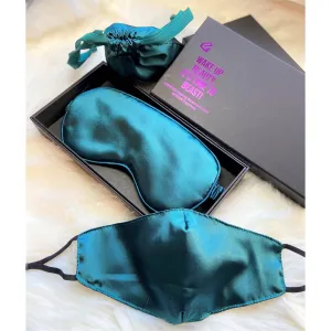Emerald Green Silk Sleep Mask & Face Mask Luxe Gift Set
