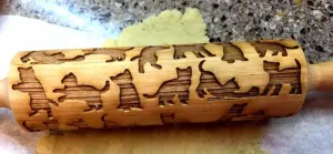 ENGRAVED EMBOSSING ROLLING PIN Cats, Kittens, Christmas Gift, Ceramic Roller Pottery, Clay Stamp, Baking Gift, Shortbread Sugar Cookie