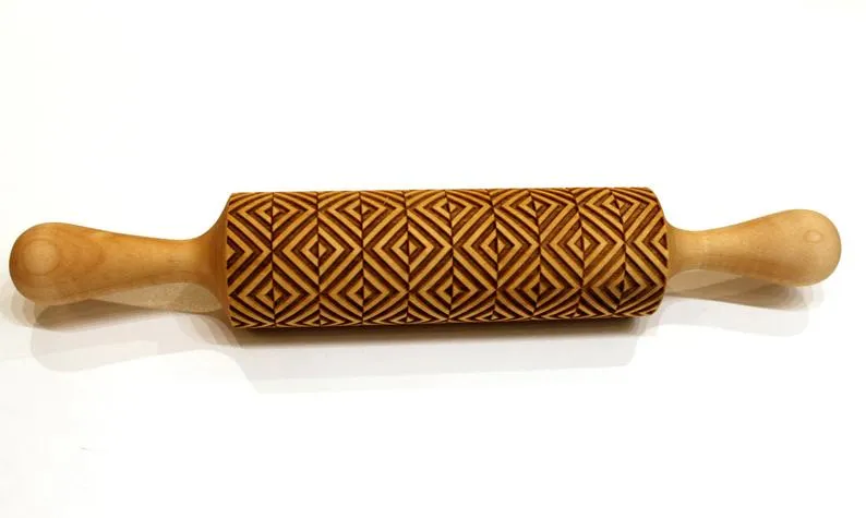 Engraved Embossing Rolling Pin, Geometric, Christmas Gift, Textured Cookies, Clay Stamp, Baking Gift, Shortbread Sugar Cookie