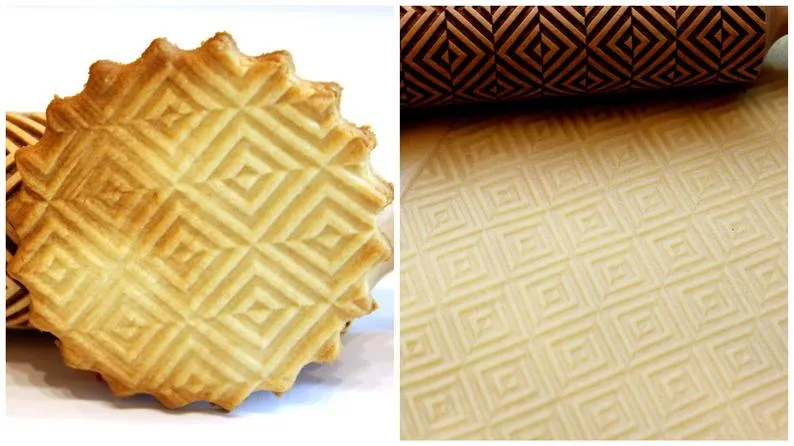 Engraved Embossing Rolling Pin, Geometric, Christmas Gift, Textured Cookies, Clay Stamp, Baking Gift, Shortbread Sugar Cookie