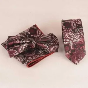 Ethnic Paisley Jacquard Neck Tie Set - Wine Red