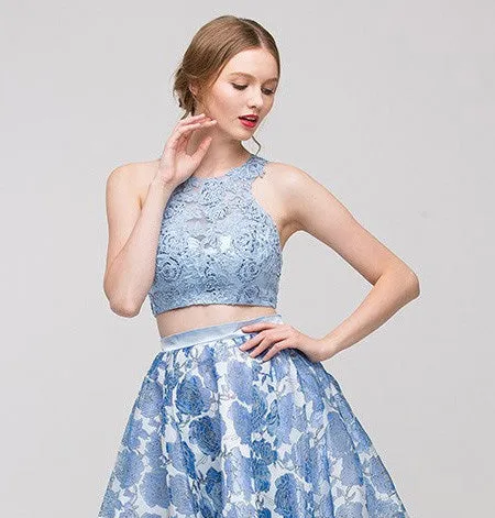 Eureka 4222 Long 2 Piece Lace Top Dress Flower Print