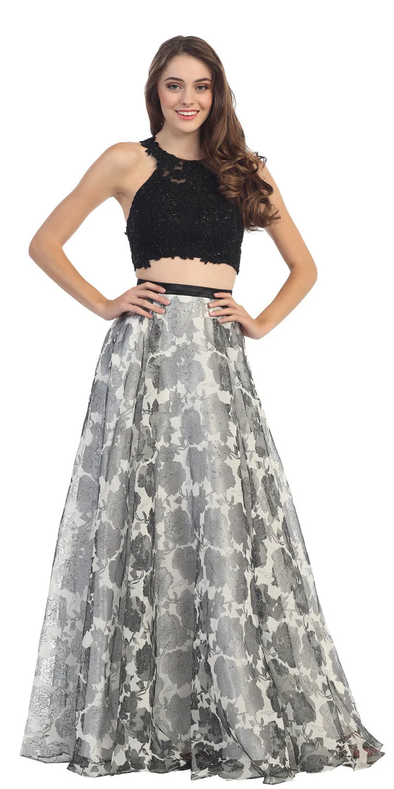 Eureka 4222 Long 2 Piece Lace Top Dress Flower Print