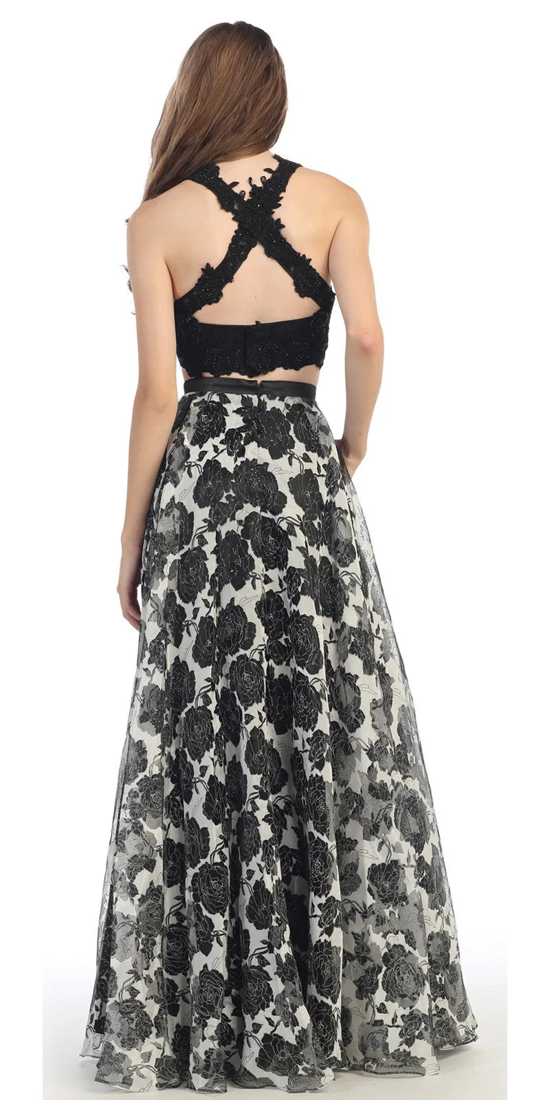 Eureka 4222 Long 2 Piece Lace Top Dress Flower Print
