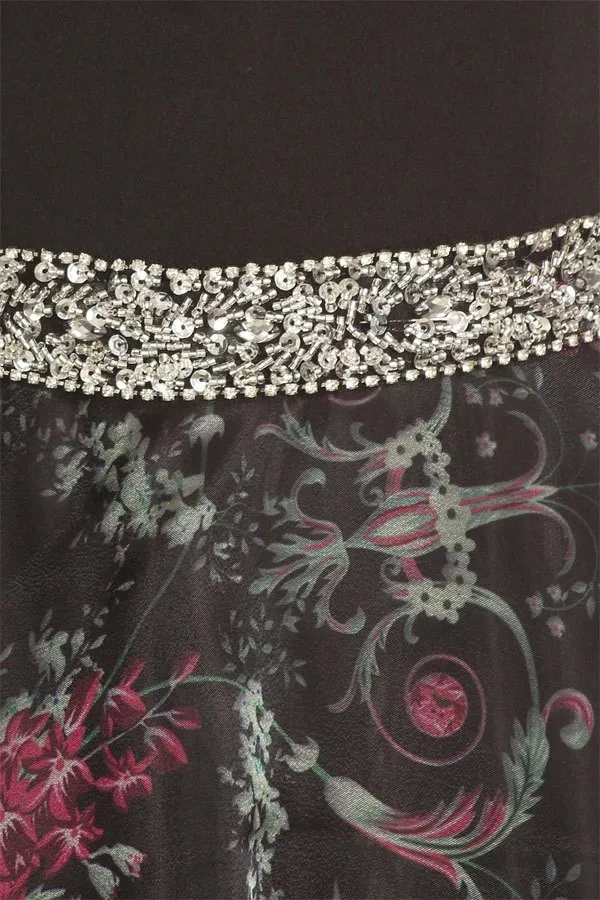 Eureka 7020 Floral Printed Gown V-Neck Embellished Waist