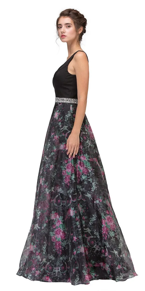 Eureka 7020 Floral Printed Gown V-Neck Embellished Waist
