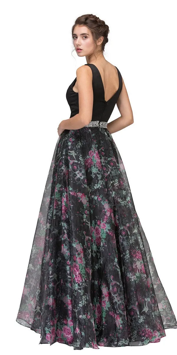 Eureka 7020 Floral Printed Gown V-Neck Embellished Waist