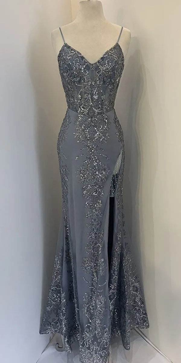 Eureka Fashion 9188 Long Fitted Open Boning Printed Floral Glitter Dress