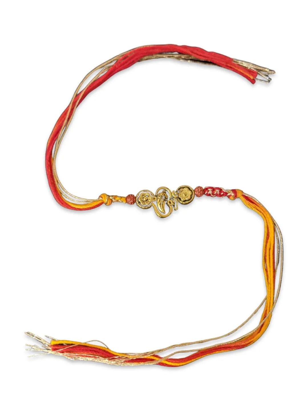 Fancy Rakhi Designs Ganesh Ji Pendant with Rudhraksha Multicoloured Mauli Raksha Bandhan