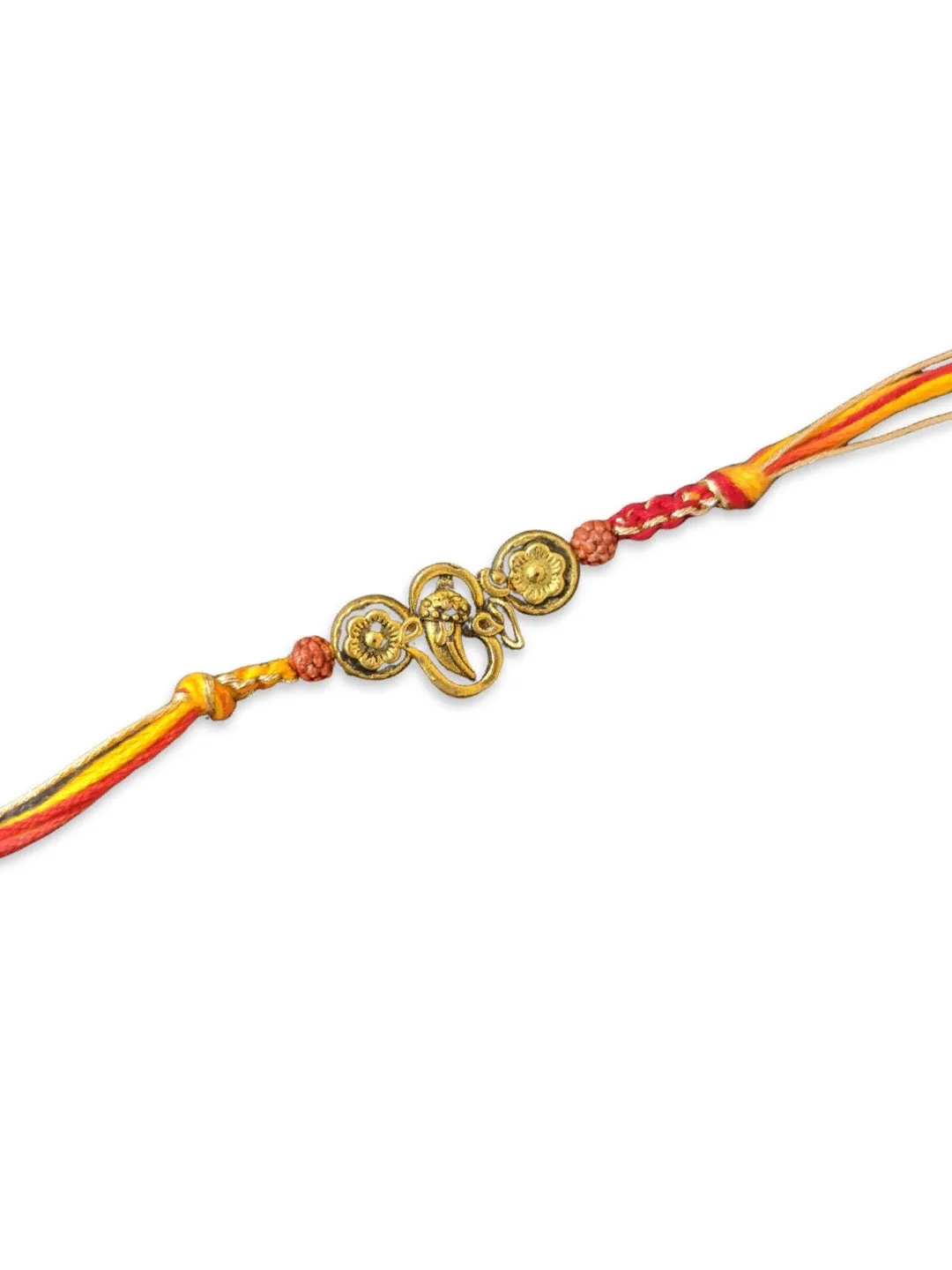 Fancy Rakhi Designs Ganesh Ji Pendant with Rudhraksha Multicoloured Mauli Raksha Bandhan