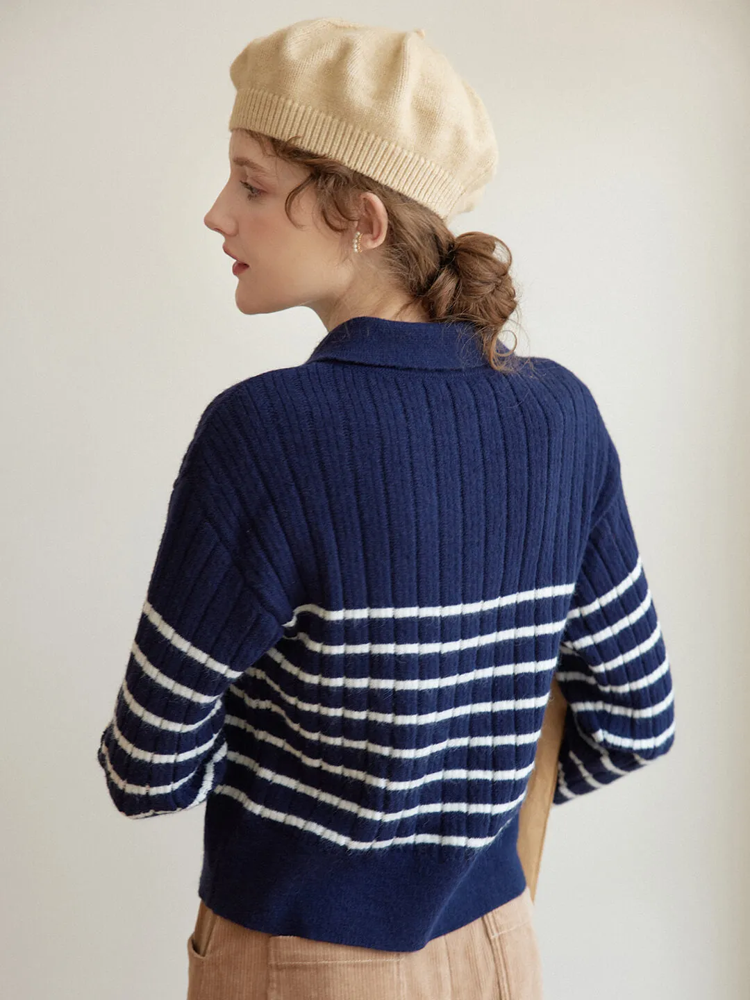 【Final Sale】Davian Striped Blue Polo Knit Top