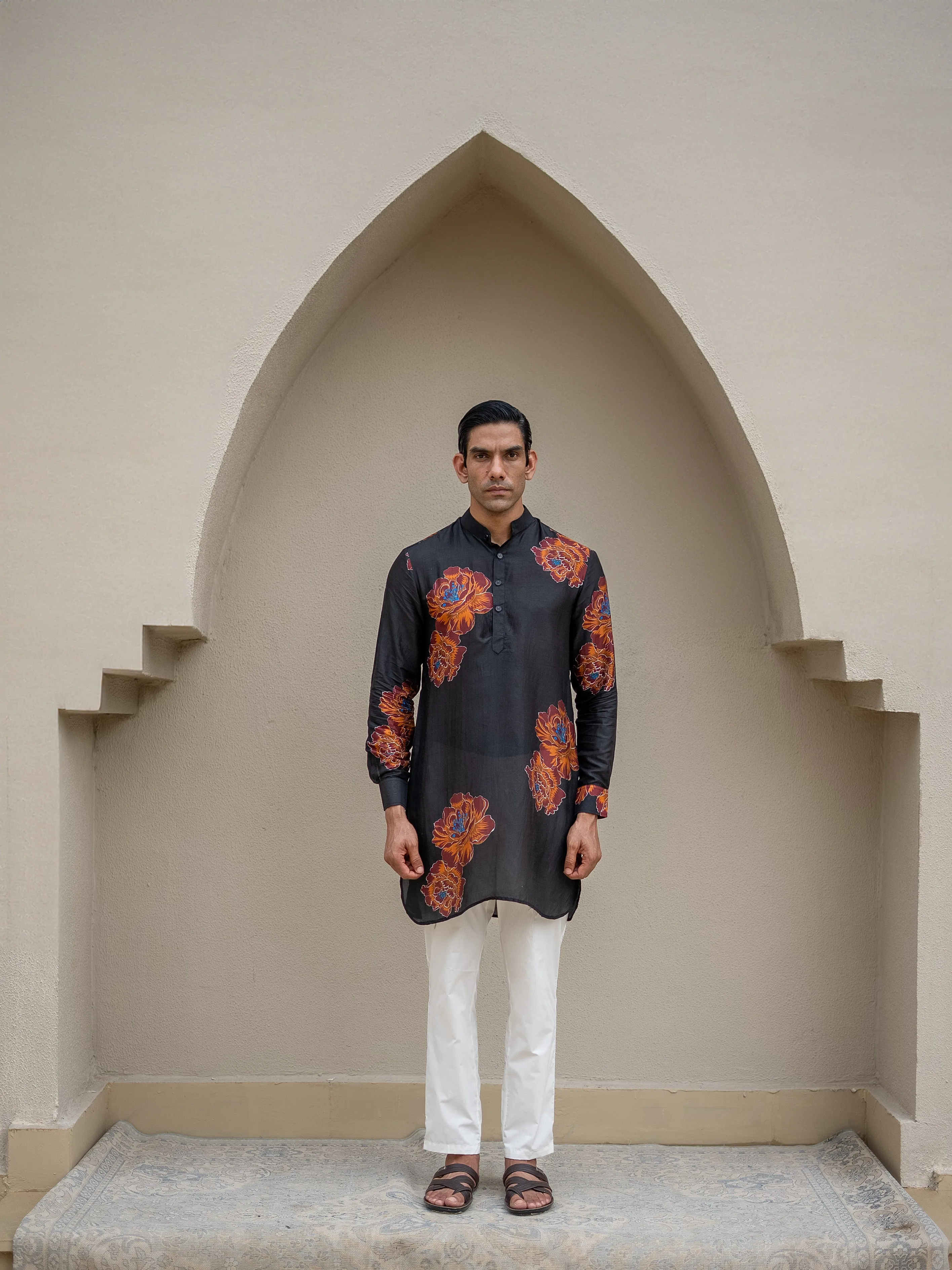 Floral Bliss Black Ganganagery Kurta