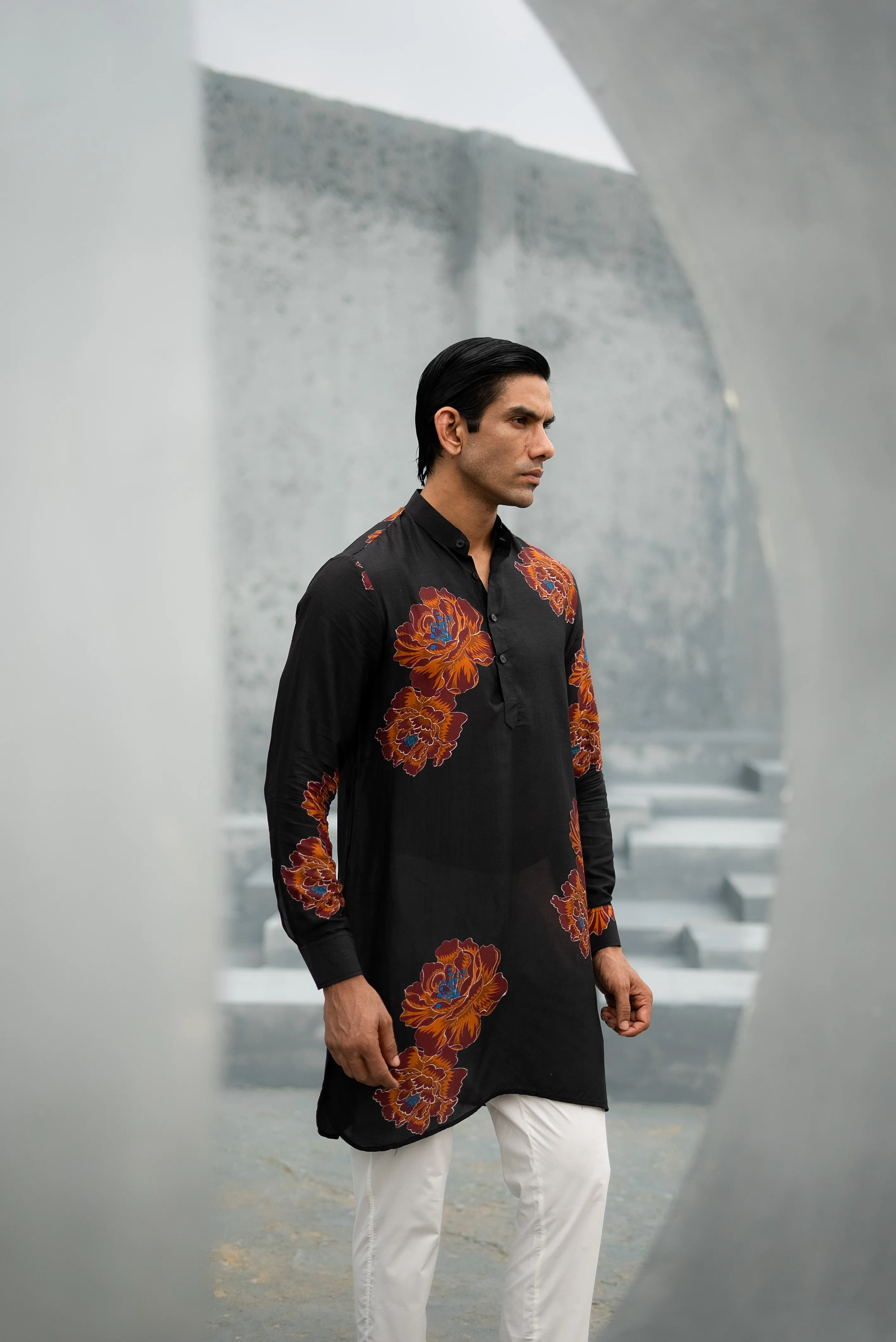 Floral Bliss Black Ganganagery Kurta