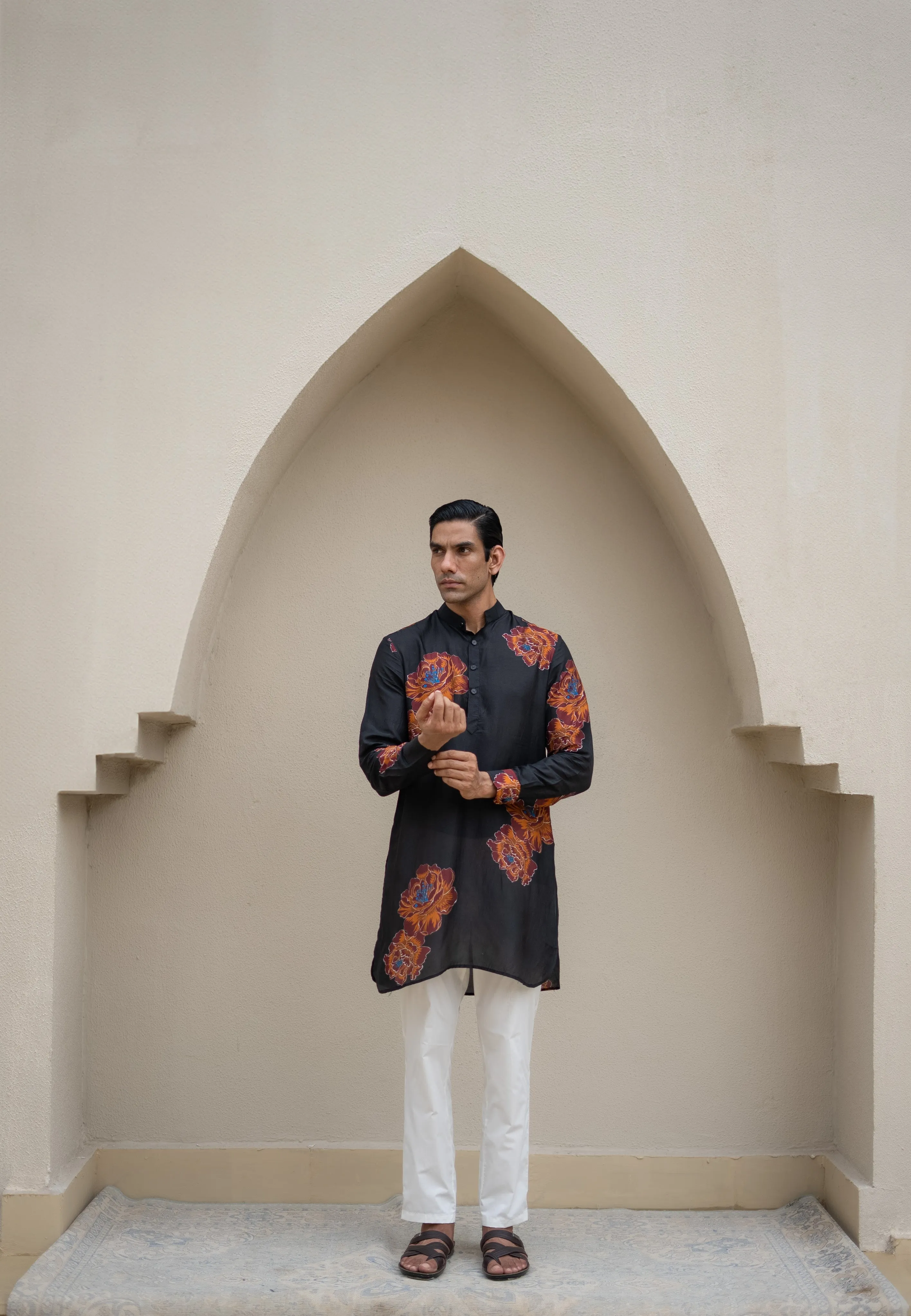 Floral Bliss Black Ganganagery Kurta