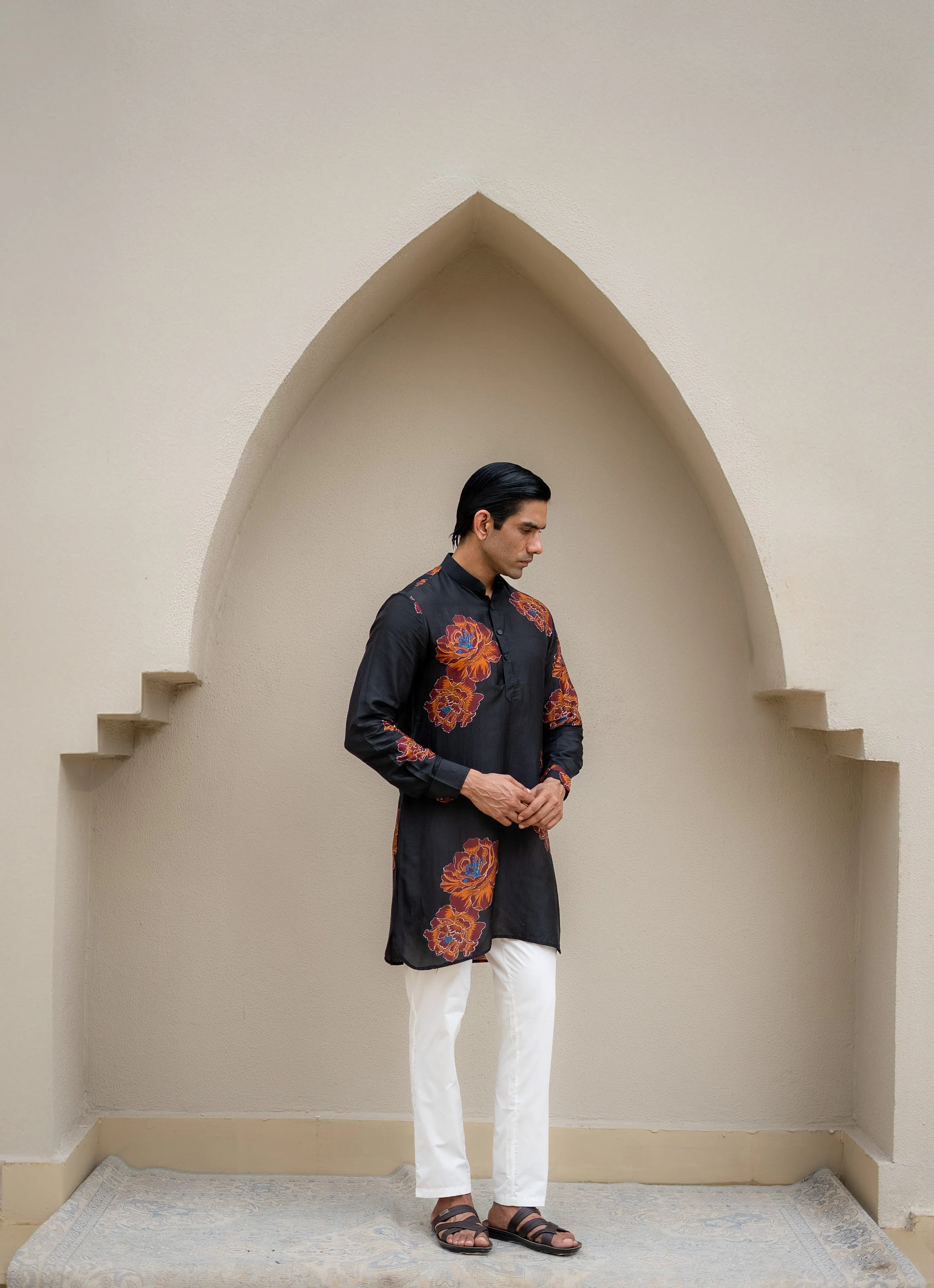 Floral Bliss Black Ganganagery Kurta