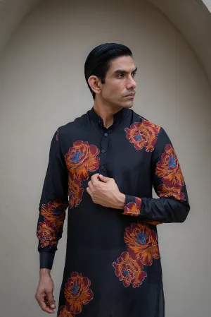 Floral Bliss Black Ganganagery Kurta