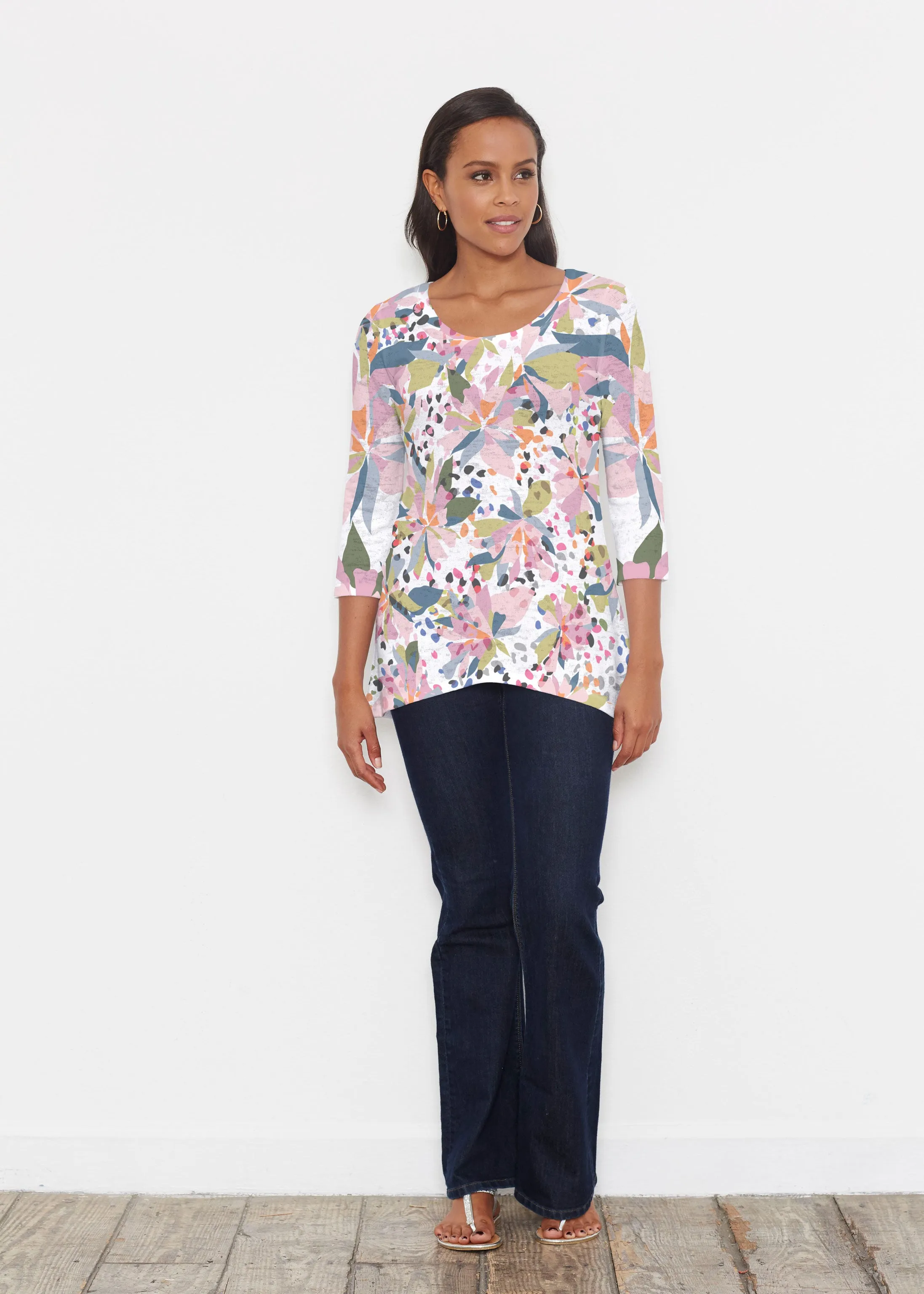Floral Leopard (7810) ~ Katherine Hi-Lo Thermal Tunic