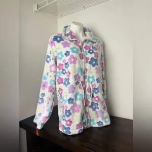 Floral Zip Up Long Sleeve Boutique Teddy Coat with Pockets - NWT 2XL