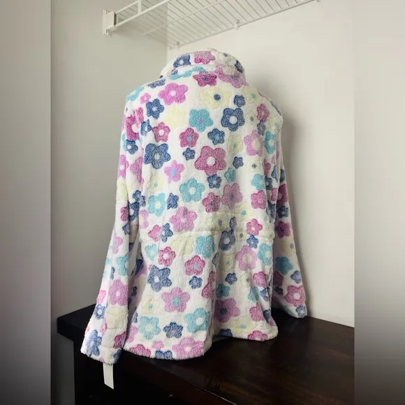 Floral Zip Up Long Sleeve Boutique Teddy Coat with Pockets - NWT 2XL