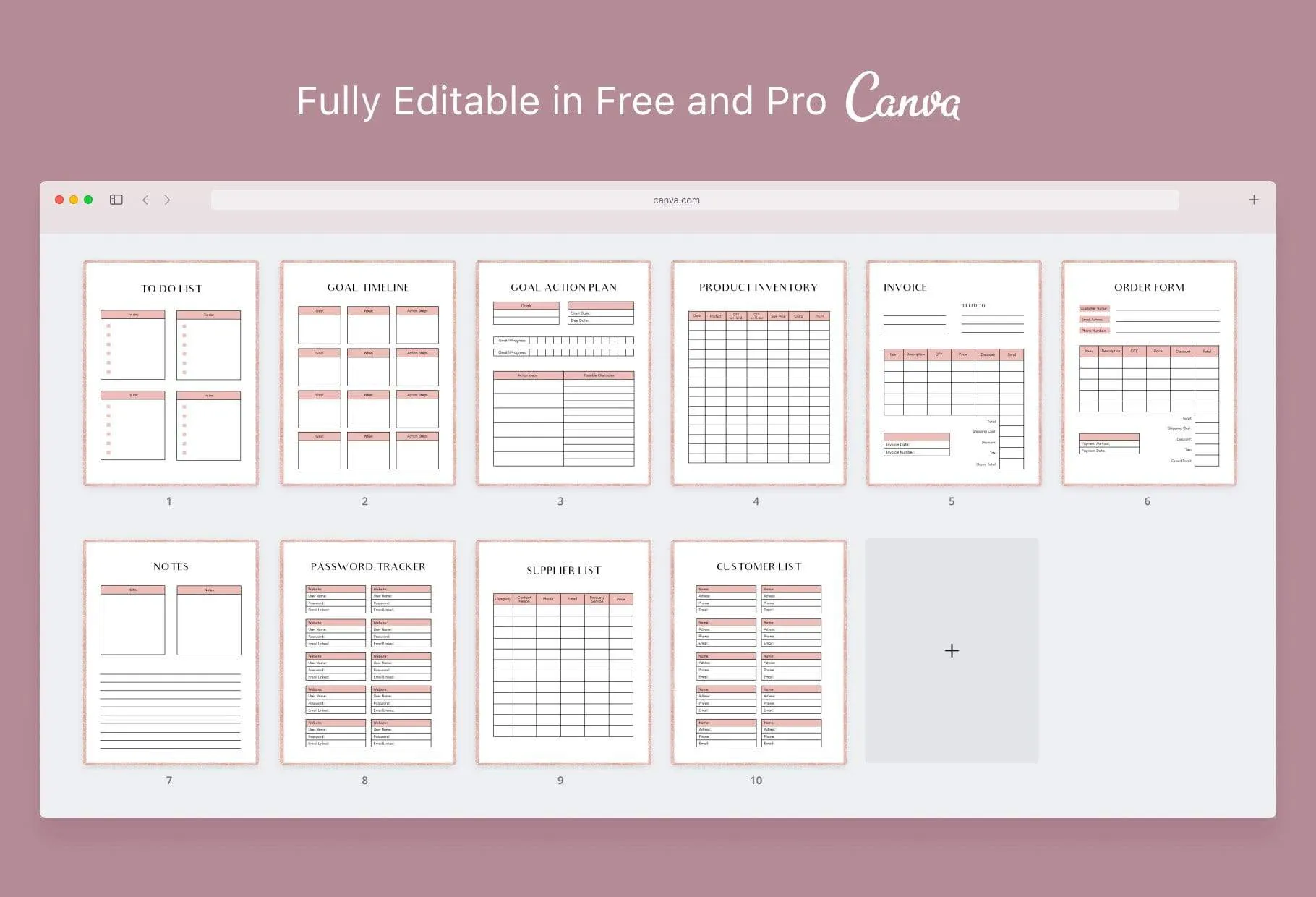 Form and Data Plan Printable and Editable Canva Planner Template