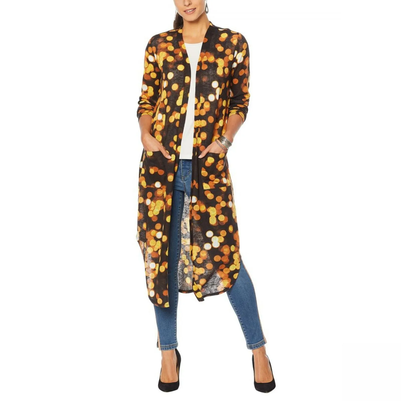 G by Giuliana Women's Petite Printed Slub Hacci Knit Duster Cardigan