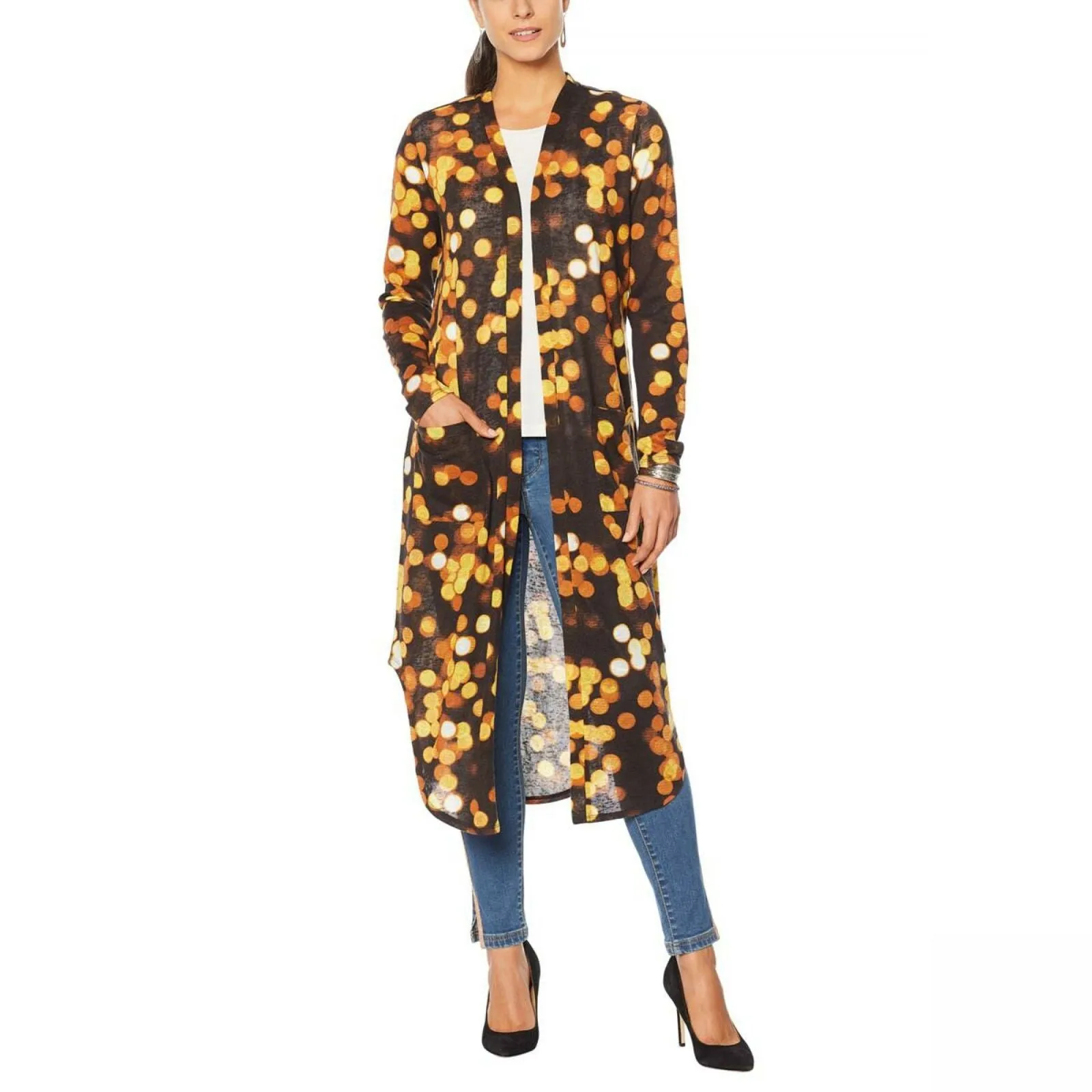 G by Giuliana Women's Petite Printed Slub Hacci Knit Duster Cardigan