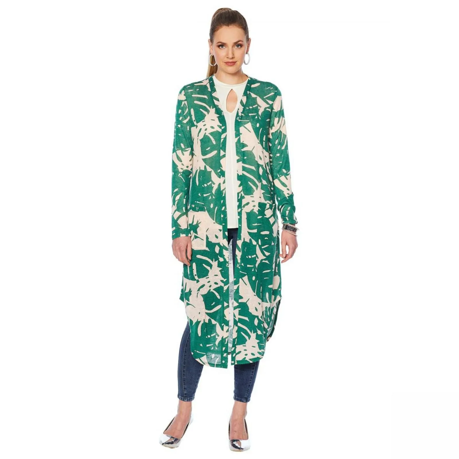 G by Giuliana Women's Printed Hacci Slub Knit Duster Cardigan