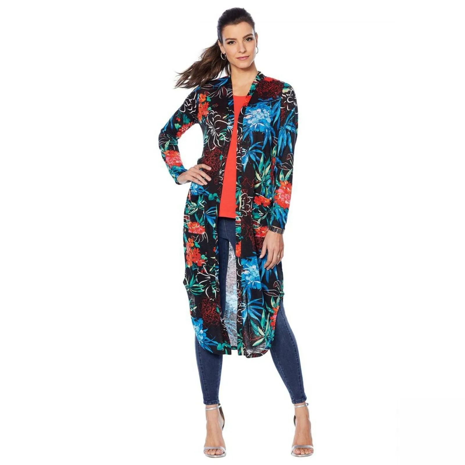 G by Giuliana Women's Printed Hacci Slub Knit Duster Cardigan