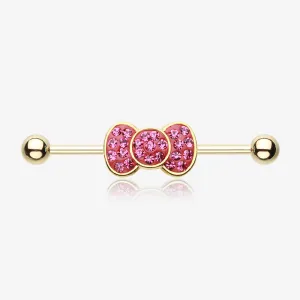 Golden Adorable Bow-Tie Sparkle Industrial Barbell
