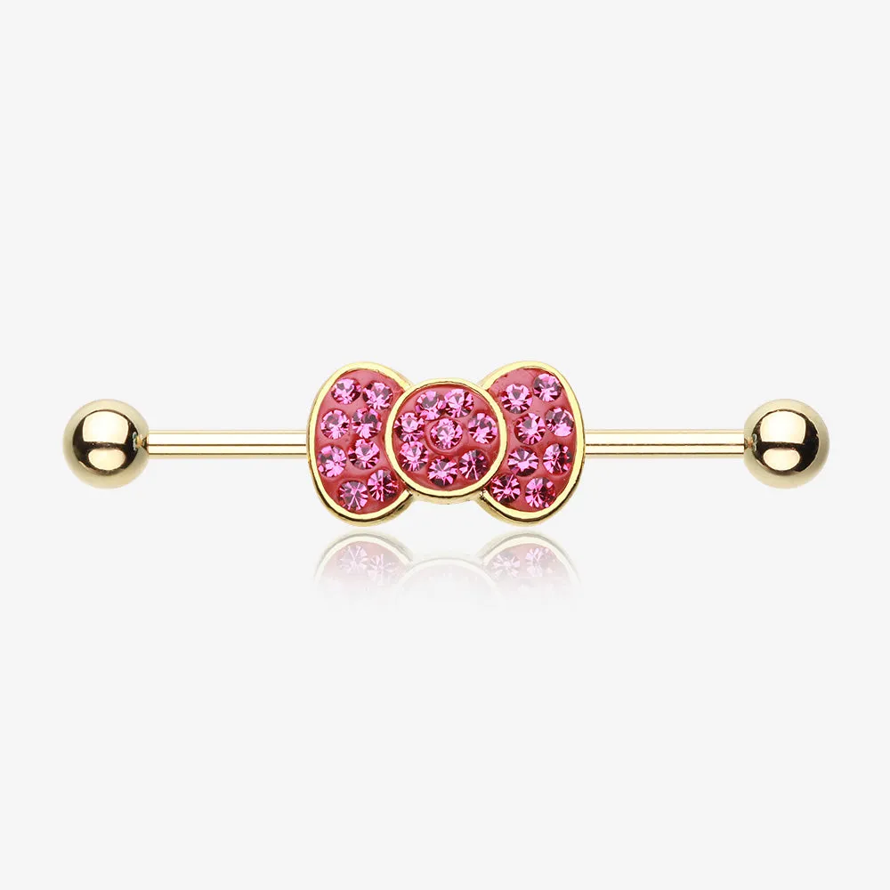 Golden Adorable Bow-Tie Sparkle Industrial Barbell