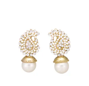 Golden White Studded Paisley Design Earrings