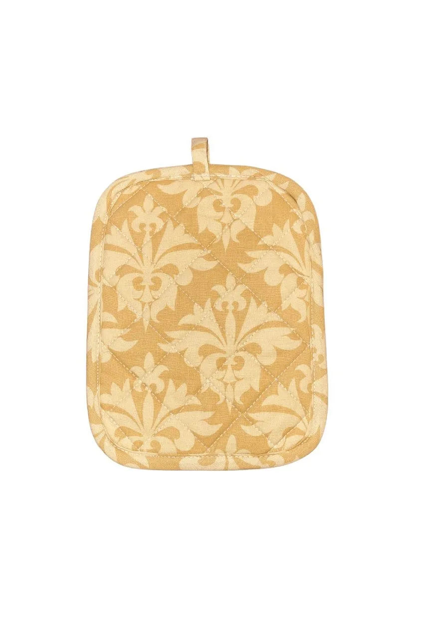 grand fleur gold printed cloth 9” x 12” casserole potholders