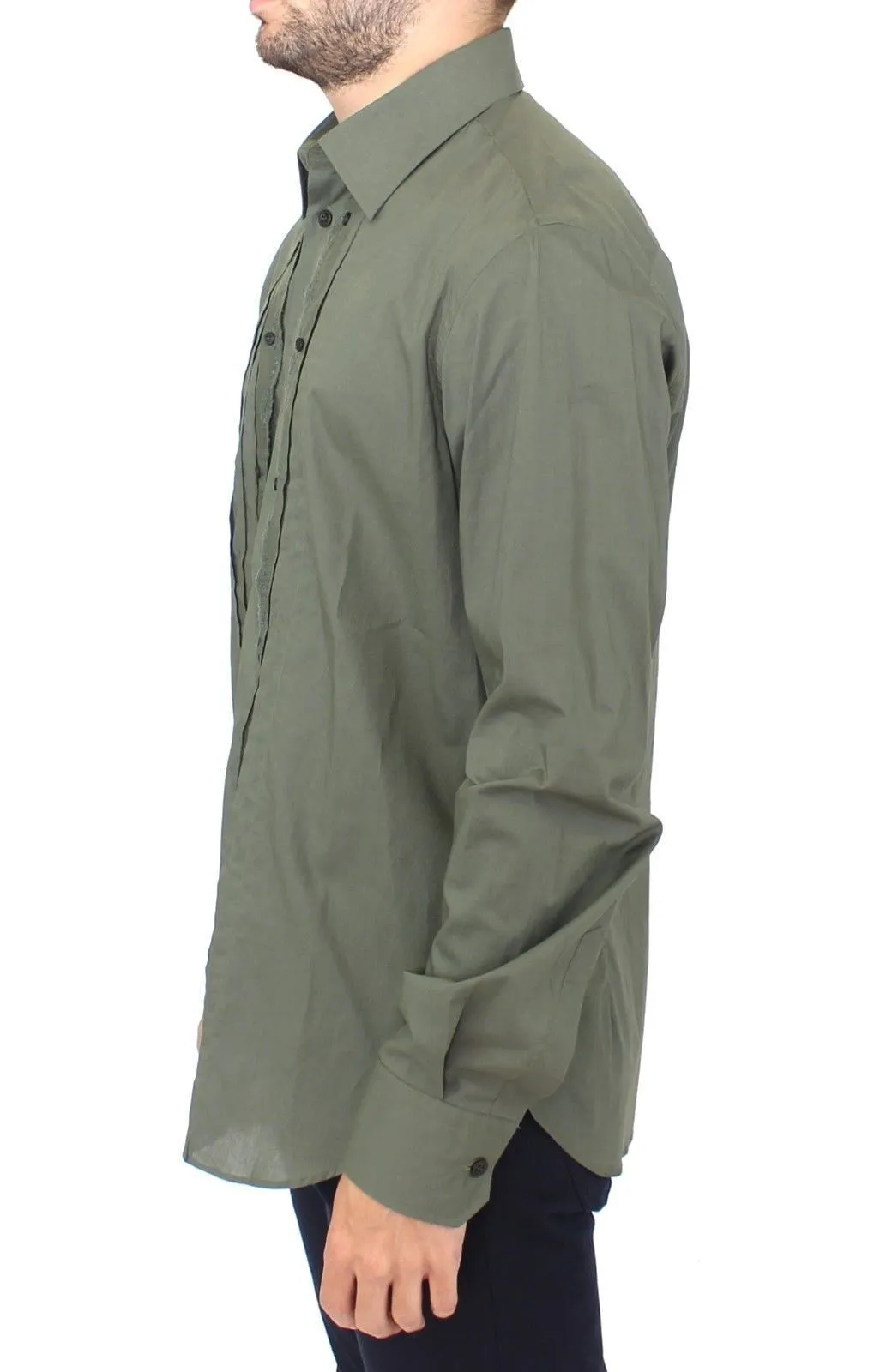 Green Cotton Casual Long Sleeve Shirt Top