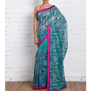 Green Cotton Supernet Saree