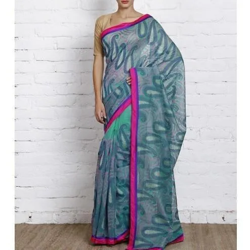 Green Cotton Supernet Saree