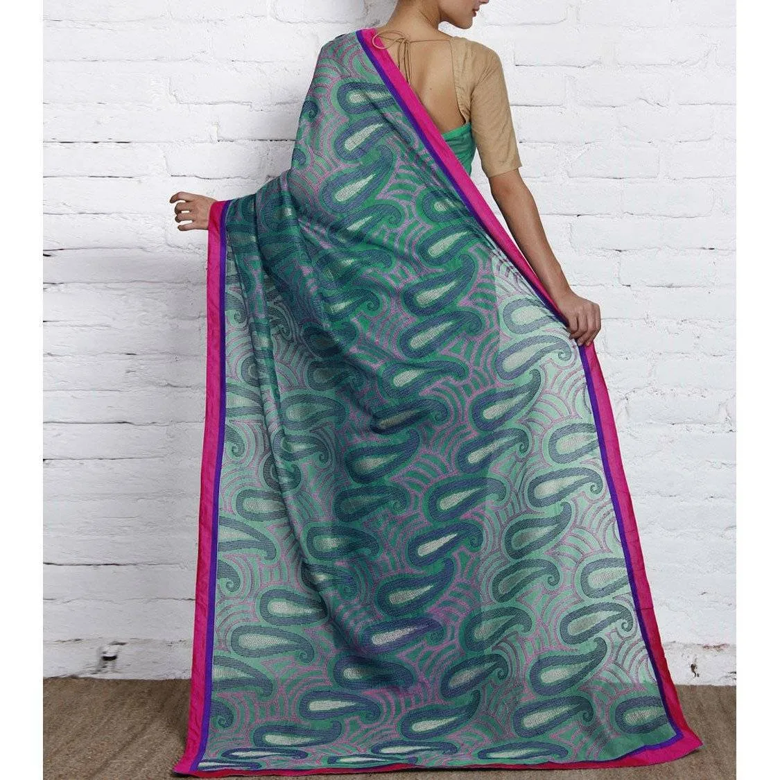 Green Cotton Supernet Saree