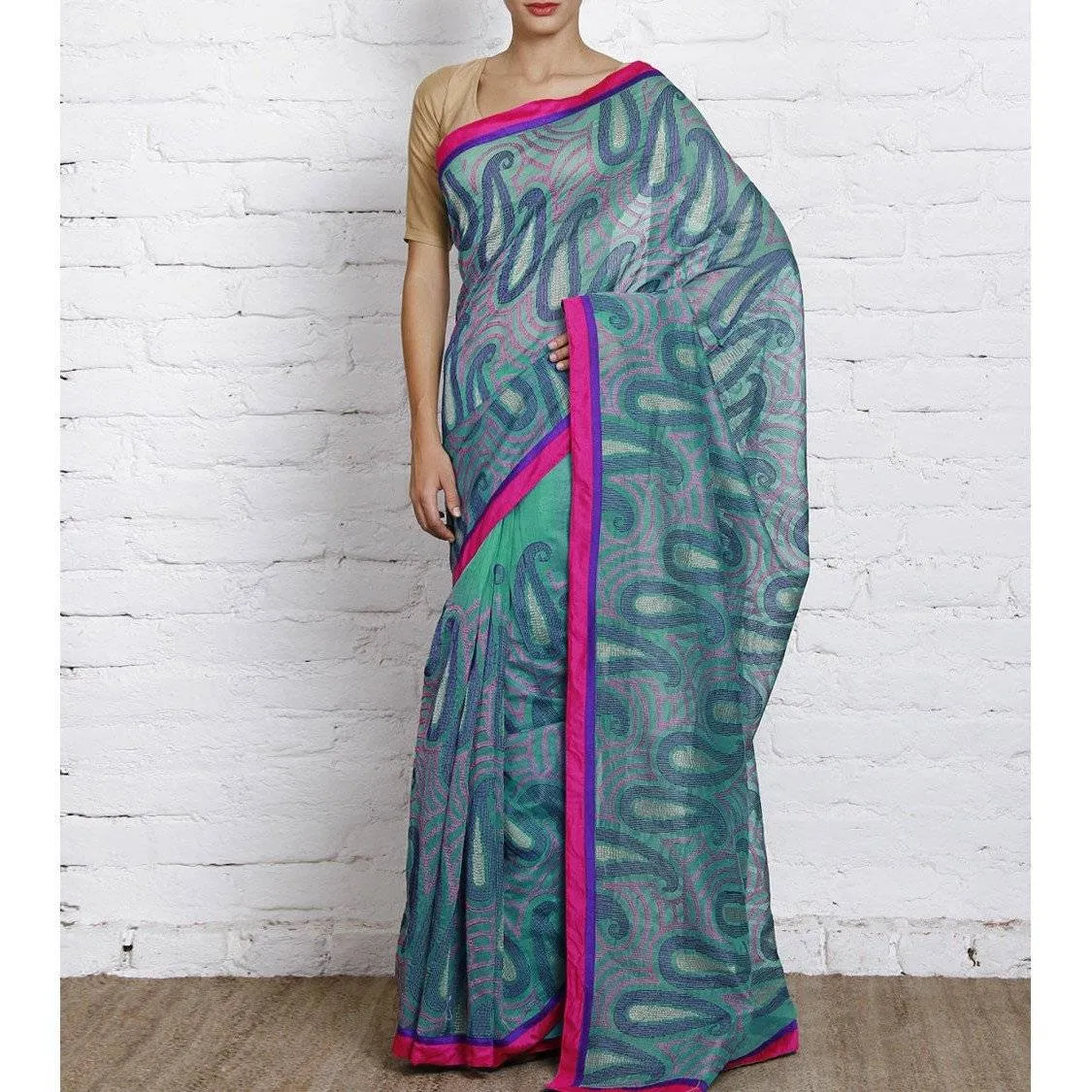 Green Cotton Supernet Saree