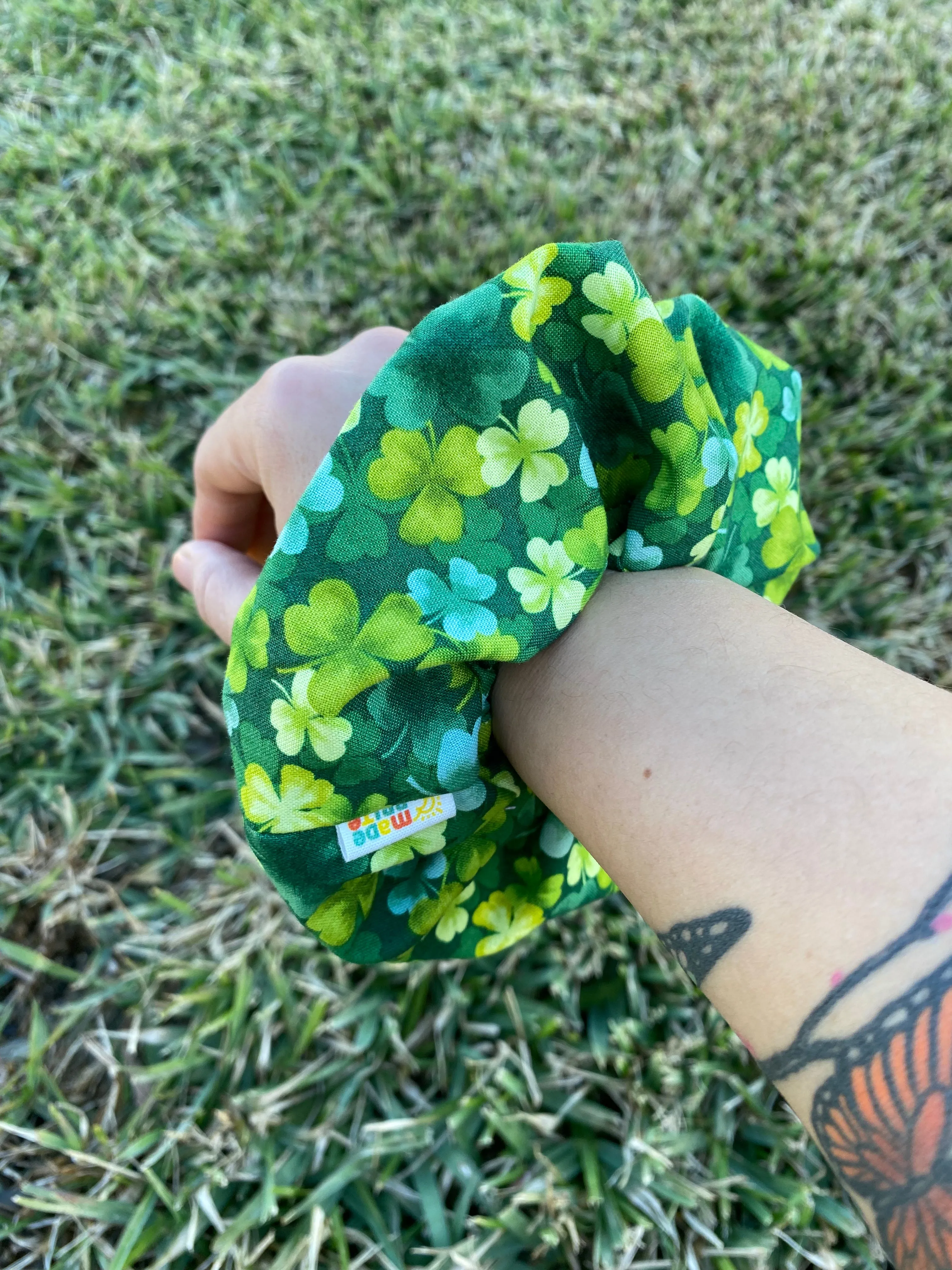 Green St Patrick's Lucy Four Leaf Clover Scrunchie Hair Tie Gift