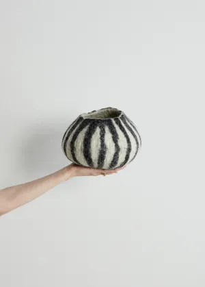 Grey Karakul Striped Decorative Wool Ukhamba Bowl