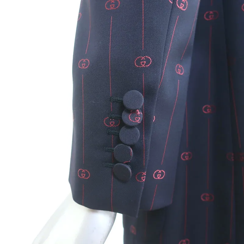 Gucci Retro GG Striped Blazer Navy/Red Wool-Silk Size 42 One-Button Jacket NEW