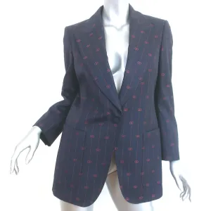 Gucci Retro GG Striped Blazer Navy/Red Wool-Silk Size 42 One-Button Jacket NEW