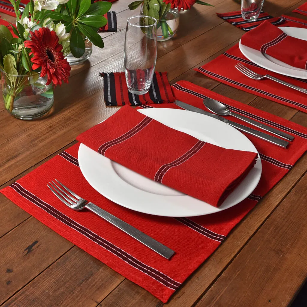 Hand Woven Striped Placemat Set | Cajola Red Stripe